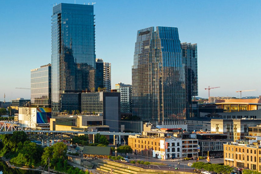 Arial photo of the exterior of the Four Seasons in nashville.