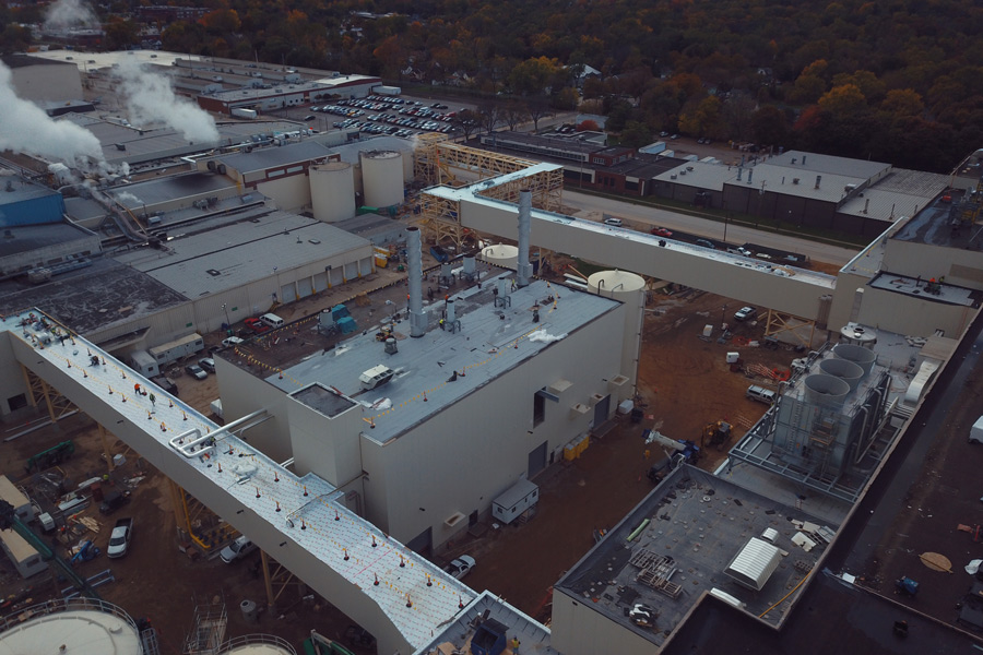 Exterior arial photo of the Graphic Packaging building.