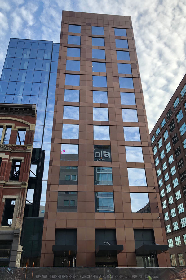 Exterior of the Louisville Autograph Moxy Hotel.