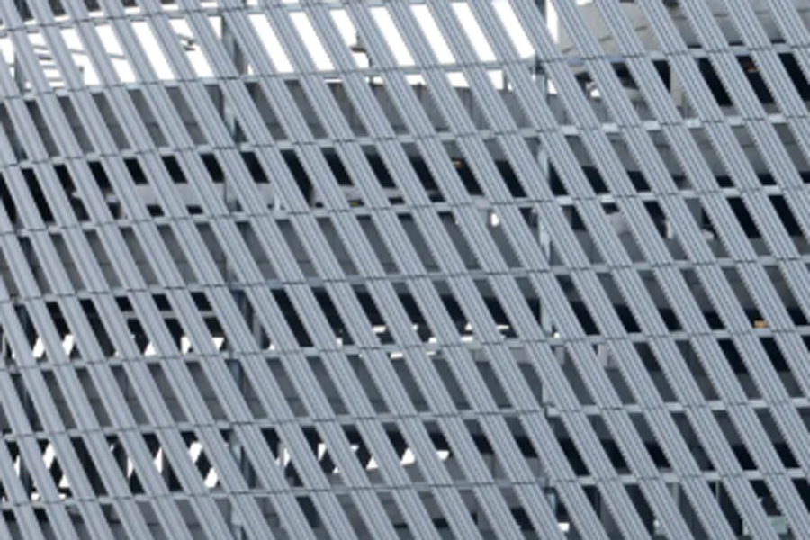 Close up of the Ohare Parking Garage exterior.